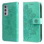 For Motorola Edge 20 7-petal Flowers Embossing Horizontal Flip Leather Phone Case with Holder & Card Slots(Green)