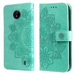 For Nokia C20 / C10 7-petal Flowers Embossing Horizontal Flip Leather Phone Case with Holder & Card Slots(Green)