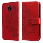 For Nokia C20 / C10 7-petal Flowers Embossing Horizontal Flip Leather Phone Case with Holder & Card Slots(Red)