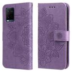 For vivo Y21 / Y21s / Y33s 7-petal Flowers Embossing Horizontal Flip Leather Phone Case with Holder & Card Slots(Light Purple)