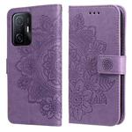 For Xiaomi 11T / 11T Pro 7-petal Flowers Embossing Horizontal Flip Leather Phone Case with Holder & Card Slots(Light Purple)