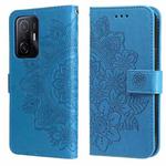 For Xiaomi 11T / 11T Pro 7-petal Flowers Embossing Horizontal Flip Leather Phone Case with Holder & Card Slots(Blue)