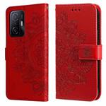 For Xiaomi 11T / 11T Pro 7-petal Flowers Embossing Horizontal Flip Leather Phone Case with Holder & Card Slots(Red)
