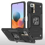 For Xiaomi Redmi Note10 Pro Magnetic Armor Shockproof Phone Case with Metal Ring Holder(Black)