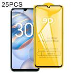 For Honor 30i 25 PCS 9D Full Glue Full Screen Tempered Glass Film