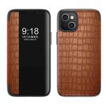 For iPhone 13 mini Crocodile Texture Windows View Horizontal Flip Leather Case (Brown)