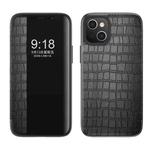 Crocodile Texture Windows View Horizontal Flip Leather Case For iPhone 13(Black)