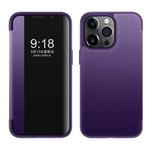 For iPhone 13 Pro Magnetic Side Window View Shockproof Horizontal Flip Leather Case (Purple)