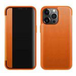 For iPhone 13 Pro Max Magnetic Side Window View Shockproof Horizontal Flip Leather Case (Orange)