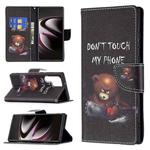 For Samsung Galaxy S22 Ultra 5G Colored Drawing Pattern Horizontal Flip Phone Leather Case with Holder & Card Slots & Wallet(Bear)