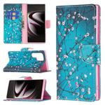 For Samsung Galaxy S22 Ultra 5G Colored Drawing Pattern Horizontal Flip Phone Leather Case with Holder & Card Slots & Wallet(Plum Blossom)