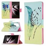 For Samsung Galaxy S22 Ultra 5G Colored Drawing Pattern Horizontal Flip Phone Leather Case with Holder & Card Slots & Wallet(Feather)