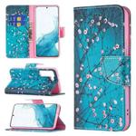 For Samsung Galaxy S22+ 5G Colored Drawing Pattern Horizontal Flip Phone Leather Case with Holder & Card Slots & Wallet(Plum Blossom)