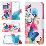 For Samsung Galaxy S22 5G Colored Drawing Pattern Horizontal Flip Phone Leather Case with Holder & Card Slots & Wallet(Butterflies)