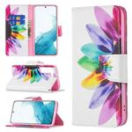 For Samsung Galaxy S22 5G Colored Drawing Pattern Horizontal Flip Phone Leather Case with Holder & Card Slots & Wallet(Sun Flower)