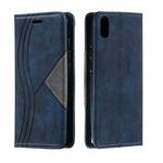 For Xiaomi Redmi 7A Splicing Color Magnetic Hem Horizontal Flip Leather Case with Holder & Card Slots(Blue)
