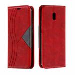 For Xiaomi Redmi 8A Splicing Color Magnetic Hem Horizontal Flip Leather Case with Holder & Card Slots(Red)