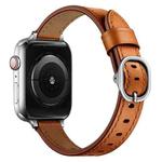 14mm Leather Watch Band For Apple Watch Series 9&8&7 41mm / SE 3&SE 2&6&SE&5&4 40mm / 3&2&1 38mm(Semi Oil Brown Silver Buckle)