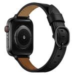 14mm Leather Watch Band For Apple Watch Series 9&8&7 41mm / SE 3&SE 2&6&SE&5&4 40mm / 3&2&1 38mm(Black Black Buckle)