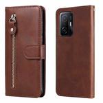 For Xiaomi 11T / 11T Pro Fashion Calf Texture Zipper Horizontal Flip Leather Phone Case(Brown)