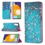 For Samsung Galaxy A13 5G Colored Drawing Pattern Invisible Magnetic Horizontal Flip Phone Leather Case with Holder & Card Slots & Wallet(Plum Blossom)