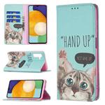 For Samsung Galaxy A13 5G Colored Drawing Pattern Invisible Magnetic Horizontal Flip Phone Leather Case with Holder & Card Slots & Wallet(Cat)