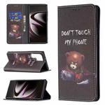 For Samsung Galaxy S22 Ultra 5G Colored Drawing Pattern Invisible Magnetic Horizontal Flip Phone Leather Case with Holder & Card Slots & Wallet(Bear)