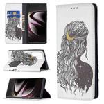 For Samsung Galaxy S22 Ultra 5G Colored Drawing Pattern Invisible Magnetic Horizontal Flip Phone Leather Case with Holder & Card Slots & Wallet(Girl)