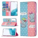 For Samsung Galaxy S22+ 5G Colored Drawing Pattern Invisible Magnetic Horizontal Flip Phone Leather Case with Holder & Card Slots & Wallet(Elephant)