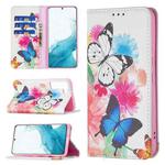 For Samsung Galaxy S22+ 5G Colored Drawing Pattern Invisible Magnetic Horizontal Flip Phone Leather Case with Holder & Card Slots & Wallet(Two Butterflies)