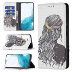 For Samsung Galaxy S22+ 5G Colored Drawing Pattern Invisible Magnetic Horizontal Flip Phone Leather Case with Holder & Card Slots & Wallet(Girl)