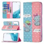 For Samsung Galaxy S22 5G Colored Drawing Pattern Invisible Magnetic Horizontal Flip Phone Leather Case with Holder & Card Slots & Wallet(Elephant)