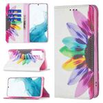 For Samsung Galaxy S22 5G Colored Drawing Pattern Invisible Magnetic Horizontal Flip Phone Leather Case with Holder & Card Slots & Wallet(Sun Flower)