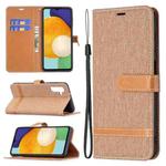 For Samsung Galaxy A13 5G Color Matching Denim Texture Leather Case with Holder & Card Slots & Wallet & Lanyard(Brown)