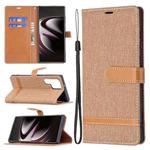 For Samsung Galaxy S22 Ultra 5G Color Matching Denim Texture Leather Case with Holder & Card Slots & Wallet & Lanyard(Brown)