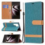 For Samsung Galaxy S22 Ultra 5G Color Matching Denim Texture Leather Case with Holder & Card Slots & Wallet & Lanyard(Green)