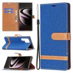 For Samsung Galaxy S22 Ultra 5G Color Matching Denim Texture Leather Case with Holder & Card Slots & Wallet & Lanyard(Royal Blue)
