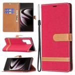For Samsung Galaxy S22 Ultra 5G Color Matching Denim Texture Leather Case with Holder & Card Slots & Wallet & Lanyard(Red)