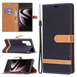 For Samsung Galaxy S22 Ultra 5G Color Matching Denim Texture Leather Case with Holder & Card Slots & Wallet & Lanyard(Black)