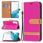 For Samsung Galaxy S22+ 5G Color Matching Denim Texture Leather Case with Holder & Card Slots & Wallet & Lanyard(Rose Red)