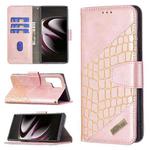 For Samsung Galaxy S22 Ultra 5G Matching Color Crocodile Texture Leather Phone Case with Holder & Card Slots & Wallet(Rose Gold)