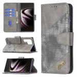 For Samsung Galaxy S22 Ultra 5G Matching Color Crocodile Texture Leather Phone Case with Holder & Card Slots & Wallet(Grey)
