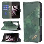 For Samsung Galaxy S22 Ultra 5G Matching Color Crocodile Texture Leather Phone Case with Holder & Card Slots & Wallet(Green)