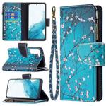 For Samsung Galaxy S22+ 5G Colored Drawing Pattern Zipper Horizontal Flip Phone Leather Case with Holder & Card Slots & Wallet(Plum Blossom)