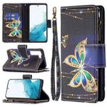 For Samsung Galaxy S22+ 5G Colored Drawing Pattern Zipper Horizontal Flip Phone Leather Case with Holder & Card Slots & Wallet(Big Butterfly)