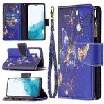 For Samsung Galaxy S22+ 5G Colored Drawing Pattern Zipper Horizontal Flip Phone Leather Case with Holder & Card Slots & Wallet(Purple Butterfly)