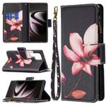For Samsung Galaxy S22 Ultra 5G Colored Drawing Pattern Zipper Horizontal Flip Phone Leather Case with Holder & Card Slots & Wallet(Lotus)