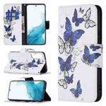 For Samsung Galaxy S22 5G Colored Drawing Pattern Horizontal Flip Phone Leather Case with Holder & Card Slots & Wallet(Blue Butterflies)