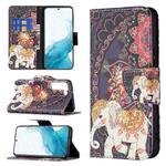 For Samsung Galaxy S22 5G Colored Drawing Pattern Horizontal Flip Phone Leather Case with Holder & Card Slots & Wallet(Flowers Elephant)
