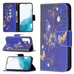 For Samsung Galaxy S22+ 5G Colored Drawing Pattern Horizontal Flip Phone Leather Case with Holder & Card Slots & Wallet(Purple Butterfly)